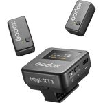 Godox Magic XT1 je bezicni sistem mikrofona za 2 osobe. Koristi dva transmitera sa ugradjenim mikrofonima i dual-channel risiver sa 3.5mm TRS ili USB-C konektorom